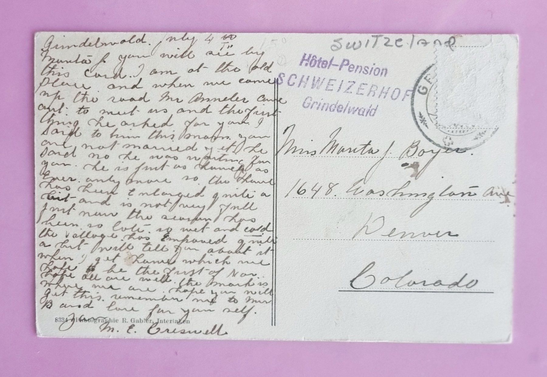 Cartoline postali: Grindelwald - Hotel Schweizerhof – Usato da Rothrist venduto da RROENK 1