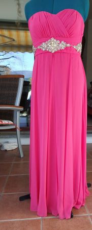 Elegante abito da sera fucsia con strass, taglia M