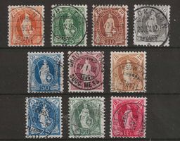 1894-99 :Steh. Helvetia Nr. 66D - 75D, sauber o : KP 200.--