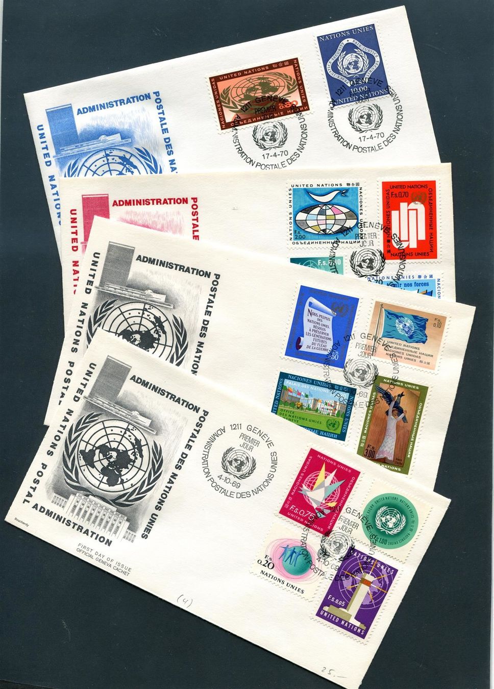 Tutti i francobolli: UNO Genf 1969-70 Serie auf 4 FDC – Usato da Winterthur venduto da Kyoung