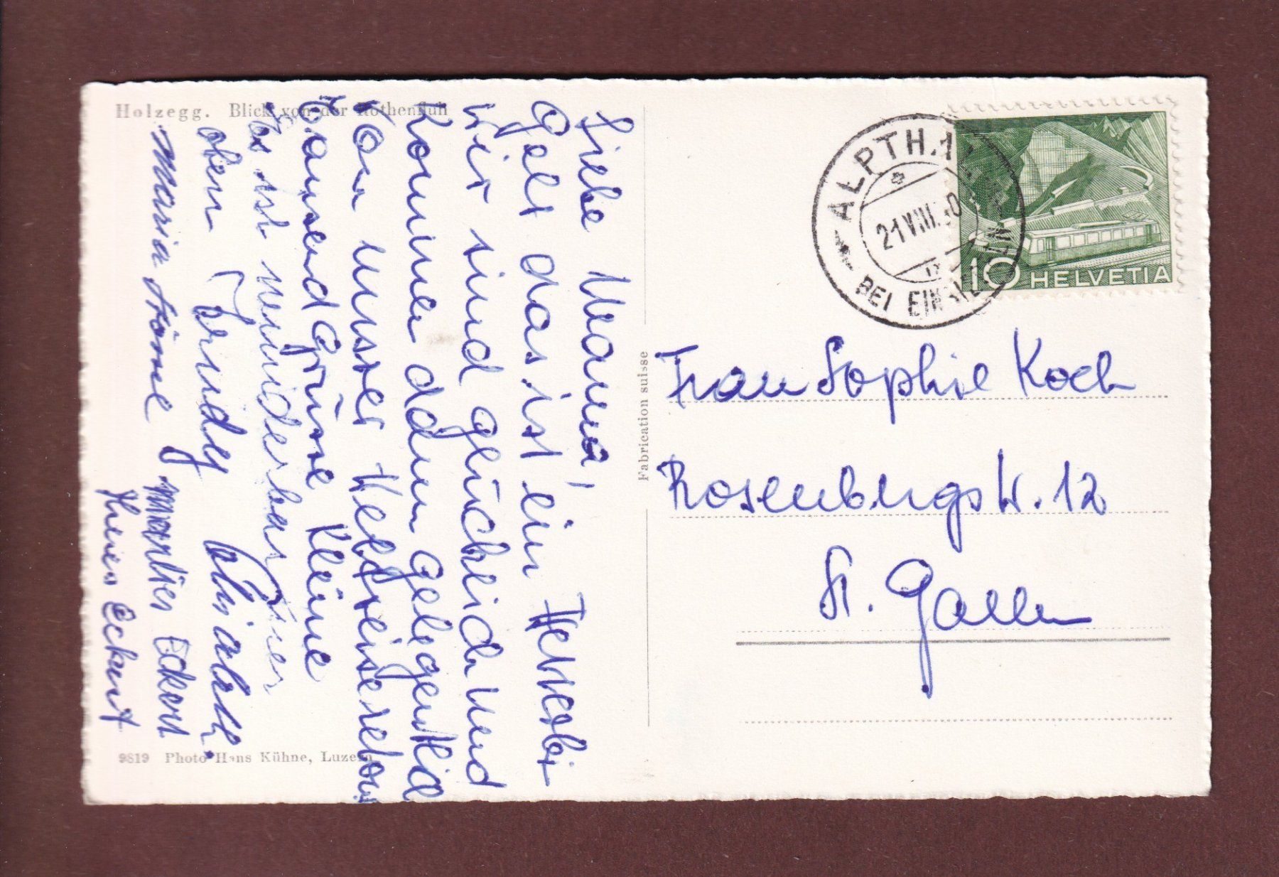 Cartoline postali: HOLZEGG - Blick von der Rothenfluh - 1950 – Usato da Pully venduto da nicecards 1