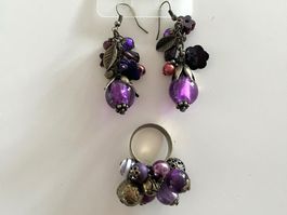 NEUE LILA PERLEN OHRRINGE & RING