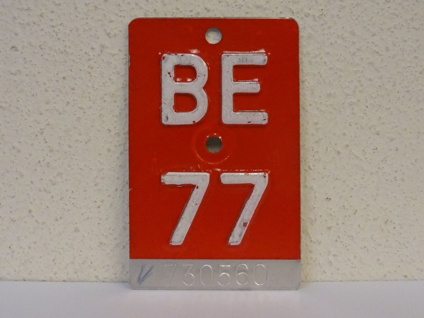 Schilder: BE 77 VELONUMMER - FAHRRADSCHILD – Gebraucht aus Kerzers von djstarsky73