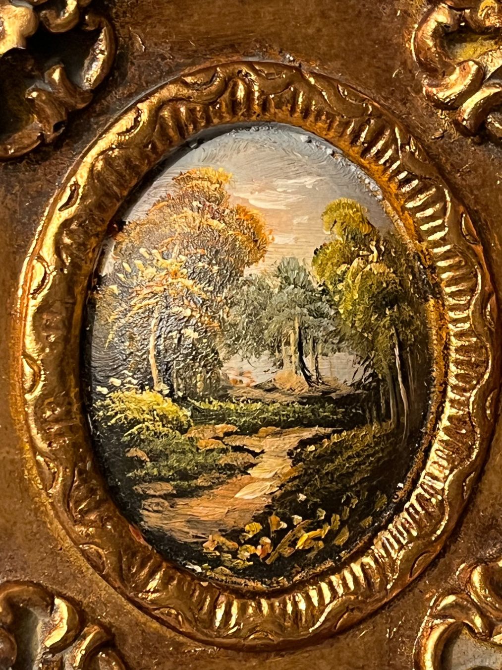 Dipinti: Antikes Gold gerahmtes Miniatur Gemälde Landschaft – Usato da Basel venduto da Kaffee_und_Kunst 2