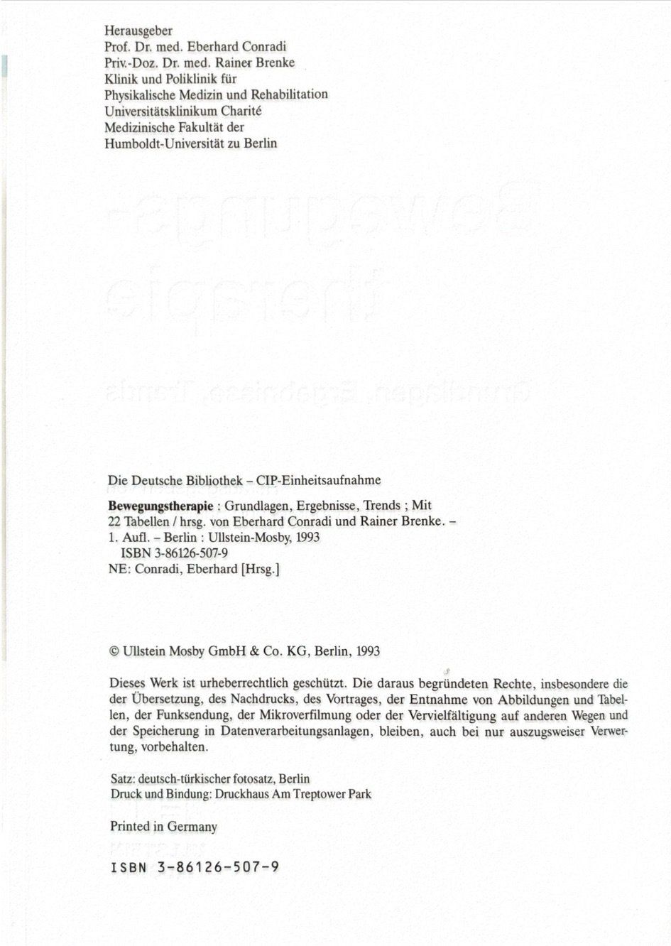 Libri: Conradi Eberhard, Bewegungstherapie – Usato da Sarnen venduto da Livres 3