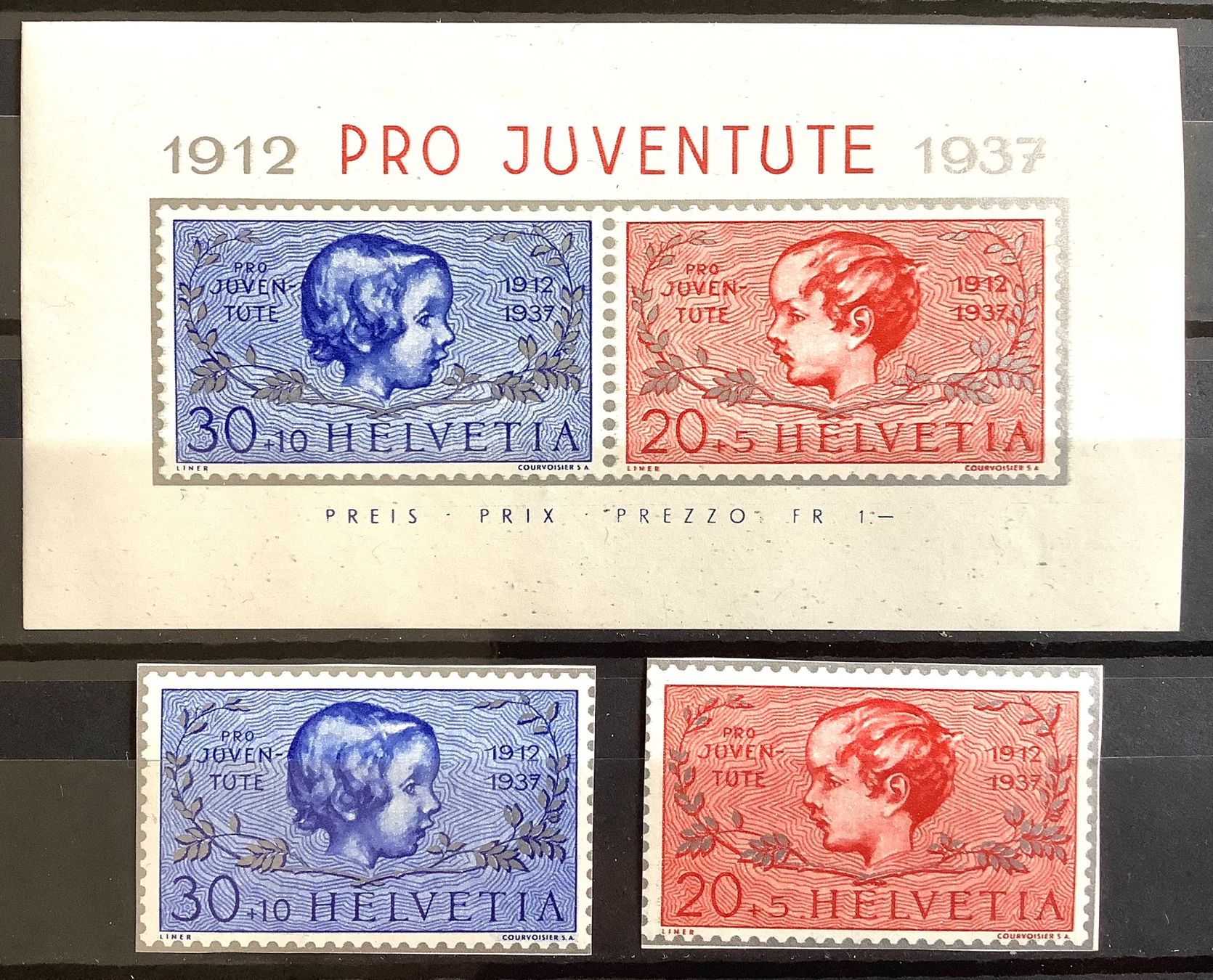 Tous les timbres: 1937 Pro Juventute Block ** und  Einzel ** – Neuf (Voir description) à Liestal par Skunk02