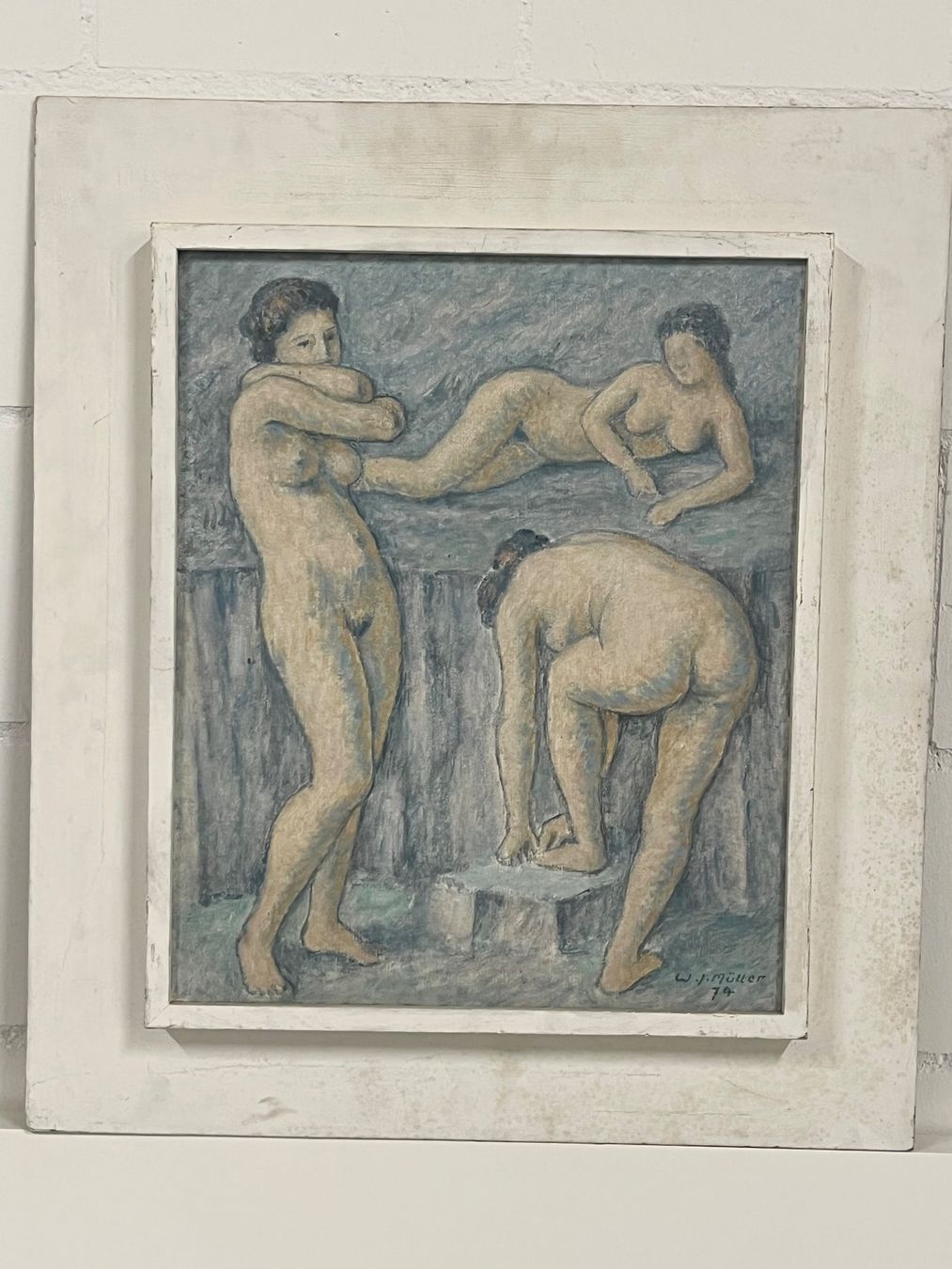 Dipinti: W.J. Müller 1974 Gemälde "Drei Badedamen" – Usato da Basel venduto da PAUL_ART 2