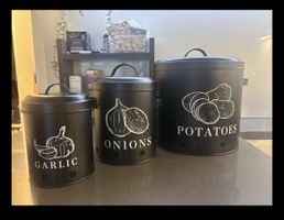 Vorratsdosen 3er Set Schwarz für Kartoffeln Zwiebeln Knoblau