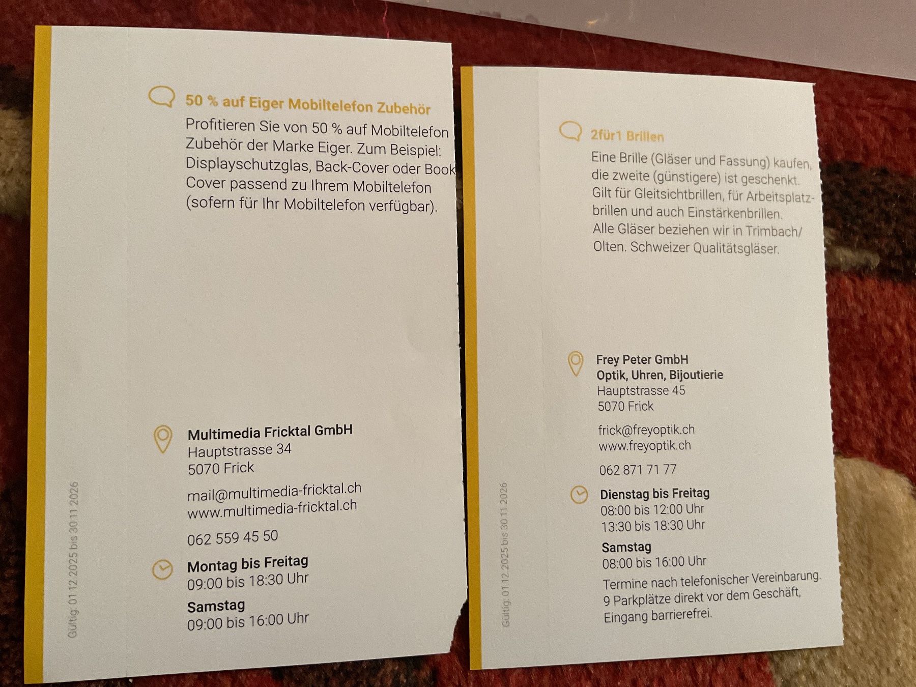 Buoni: Sept bons de 50% à Frick – Nuovo (secondo la descrizione) da Düdingen venduto da Yellow 1