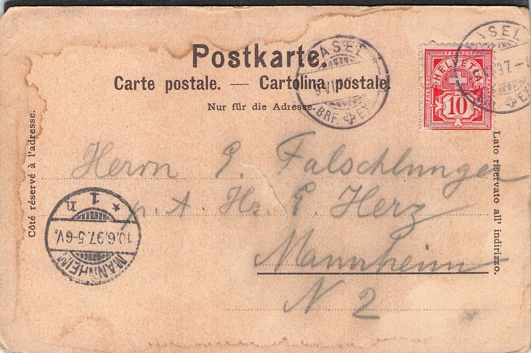 Cartes postales: ^Litho Basel , 5 bild , gel. 1897 – D'occasion à Reichenburg par Pipo-67 1