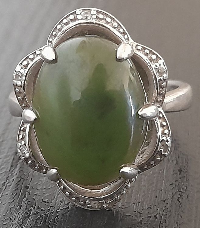 Bague En Argent 925 Sertie D'une Pierre De Jade Vert - Taille 54, Occasion