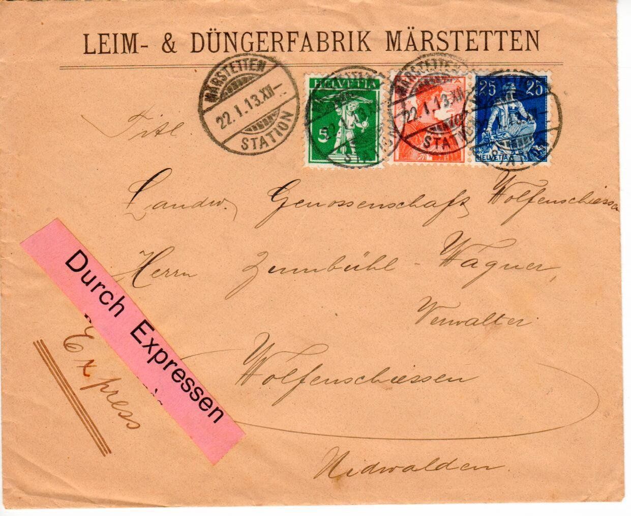 Tutti i francobolli: durch Expressen - Märstetten Station 1913 - Wolfenschiessen – Usato da Wolhusen venduto da Curver9