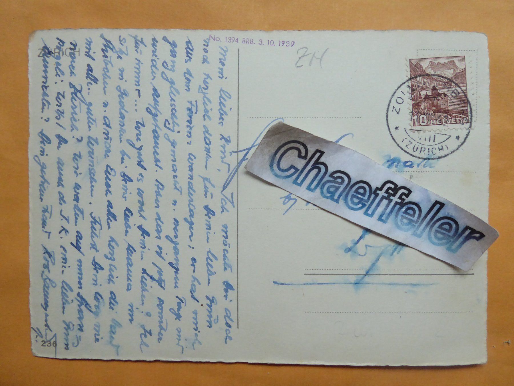 Cartes postales: 1942 Zürich – D'occasion à Zürich par Chaeffeler 1