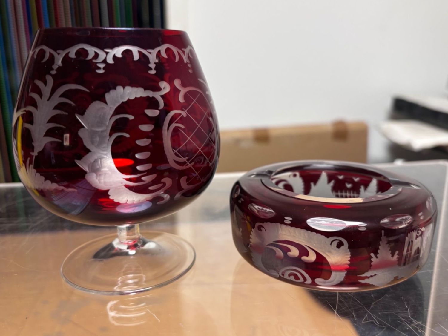 Bicchieri: Nachtmann Schnapsglas & Aschenbecher, Handarbeit – Usato da Regensdorf venduto da Nessi1974