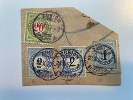 Portomarken auf Briefausschnitt, gestempelt ZüRICH