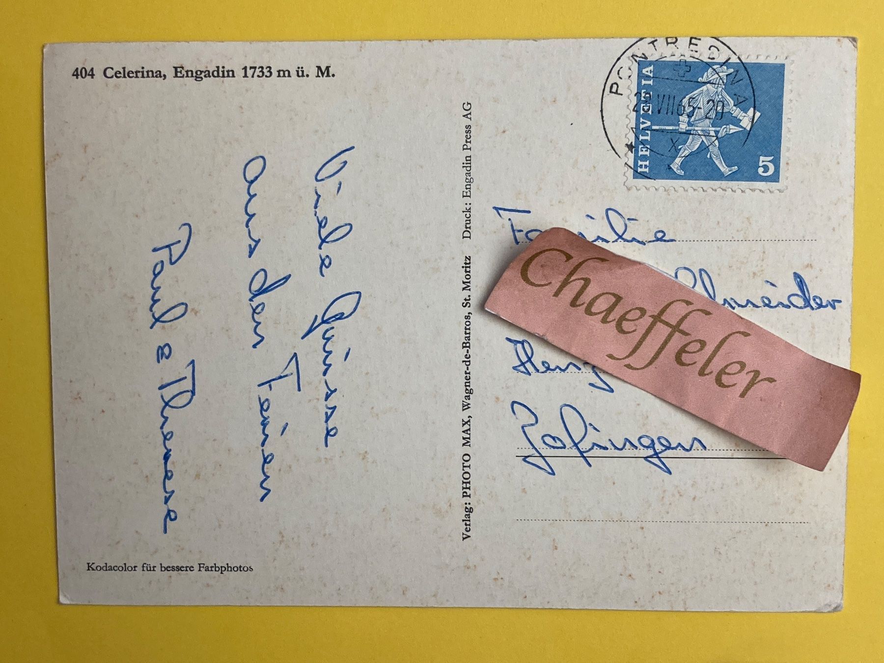Ansichtskarten: 1965 Celerina, Engadin – Gebraucht aus Zürich von Chaeffeler 1