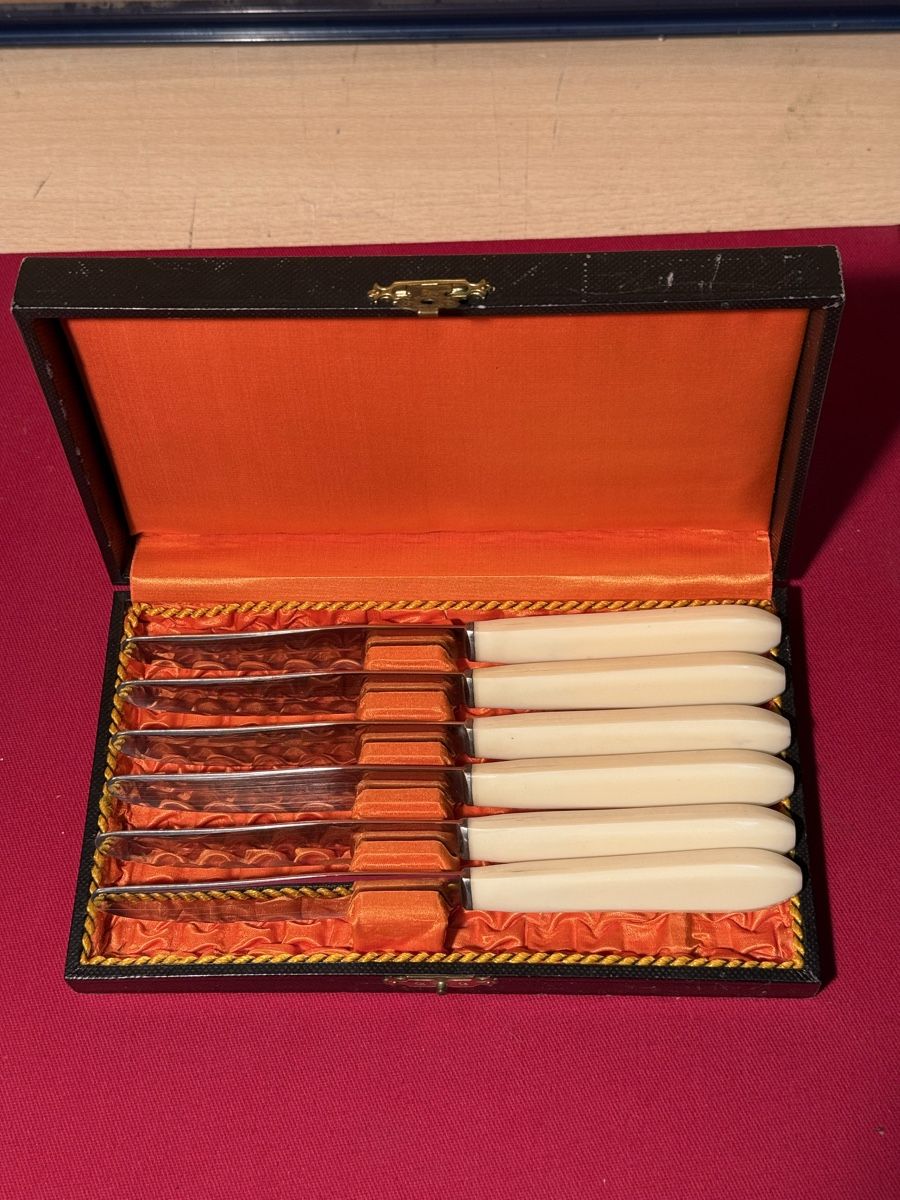 Bestecksets: Vintage Bone Handled Knives Set in Original Box, Estate – Gebraucht aus Lausanne von vas_cdb2