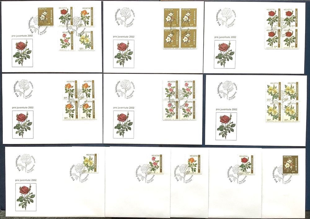 Tutti i francobolli: 2002 Pro Juventute Rosen FDC - Einzel - Viererblock – Nuovo (secondo la descrizione) da Liestal venduto da Skunk02
