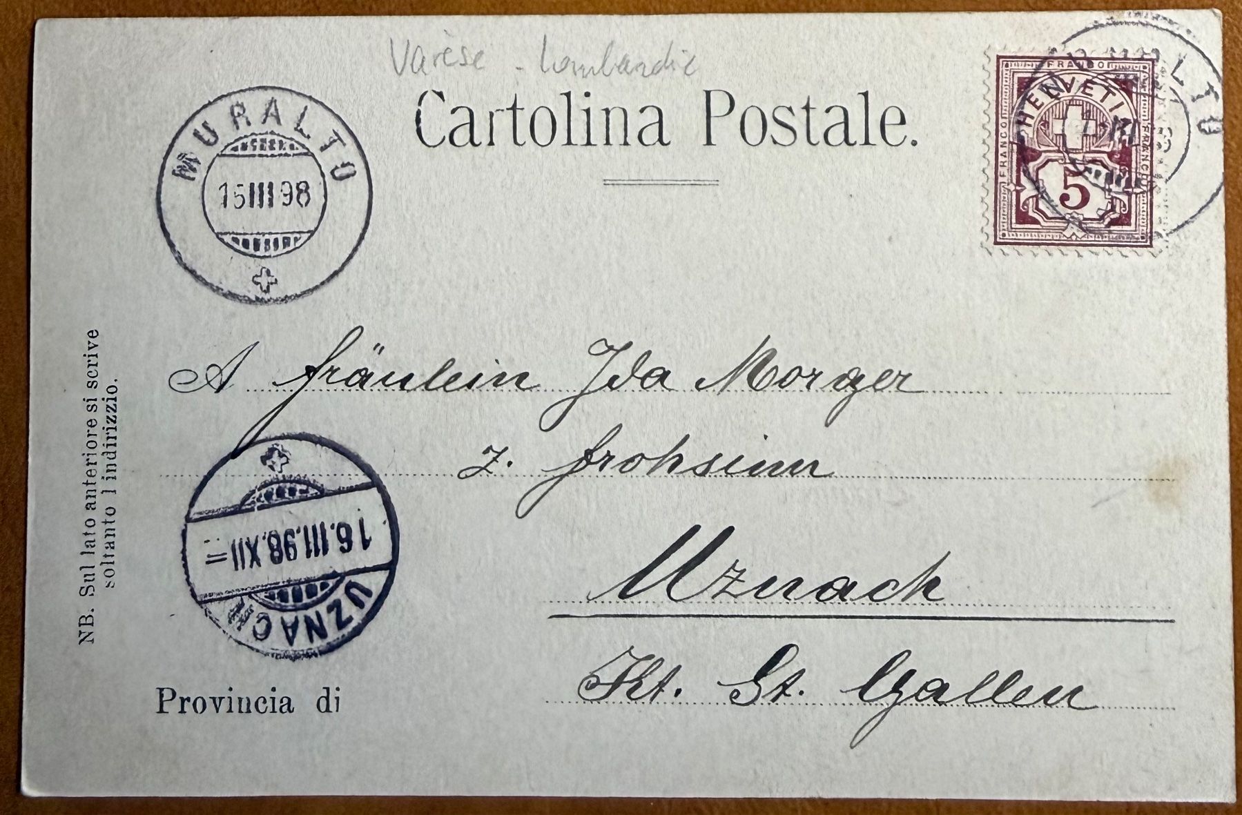 Cartoline postali: Laveno - Lombardie 1898 – Usato da Lutry venduto da Ediego 1