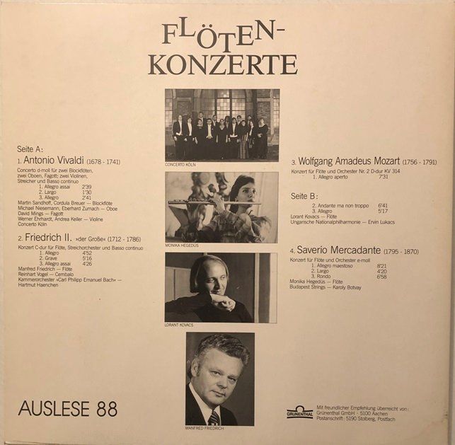 Dischi in vinile: Auslese 88 - Flötenkonzerte (LP) – Usato da Grüningen venduto da azulrojo 1