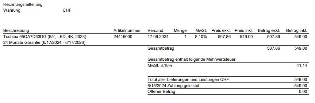 Toshiba Fernseher: Toshiba 65QA7D63DG LED 4K 65" Fernseher – Gebraucht aus Affoltern am Albis von wenshu 4