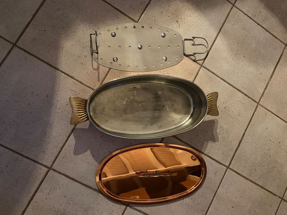 Poissonnière Ancienne En Cuivre - 38 Cm, Plat à Poisson Bouilloire, Pour Gaz
