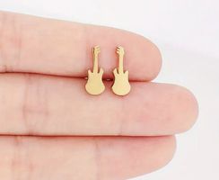 OHRSTECKER, EDELSTAHL, GITARRE, GOLDFARBEN NEU