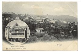 Trogen (AR) Gasthaus zur Krone - Dorfpartie mit Kirche  1905