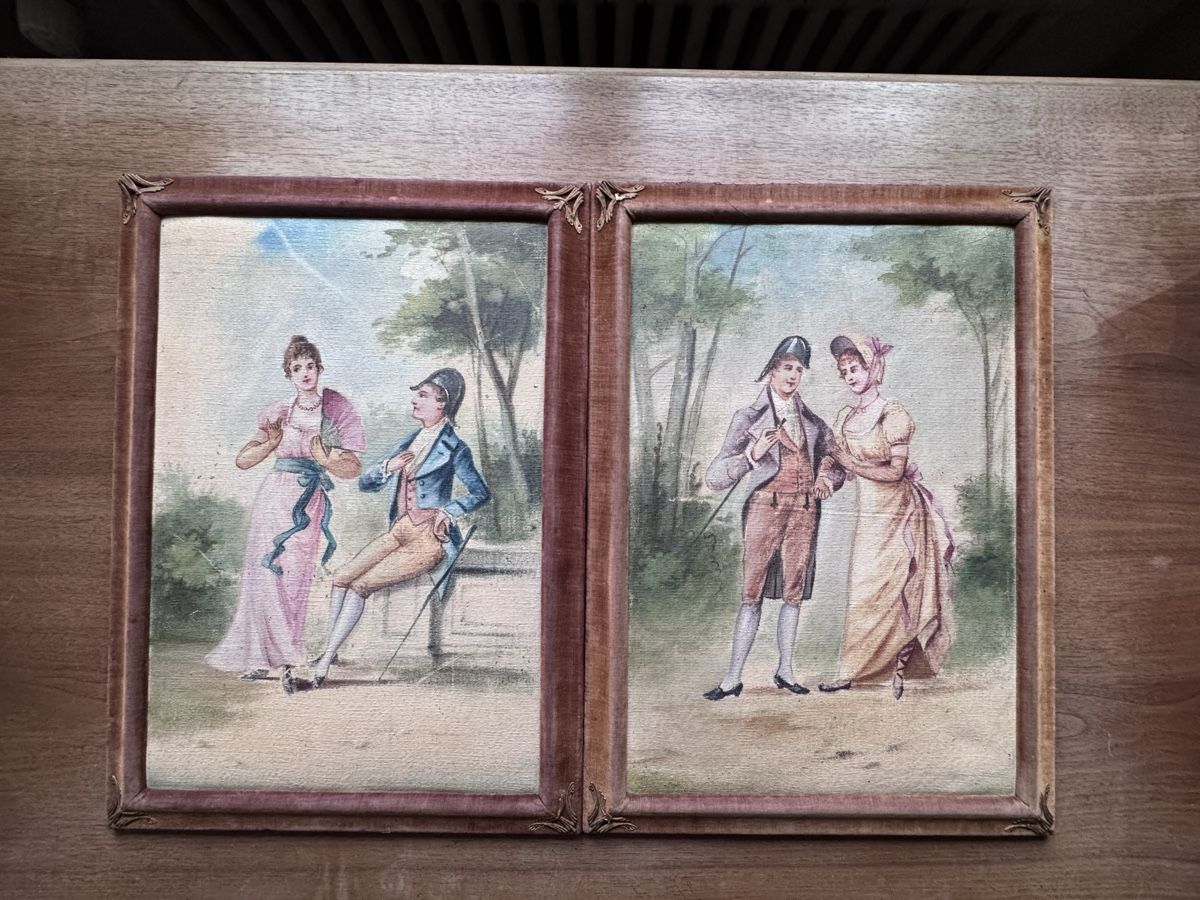Foto & Immagini: 2 gestickte Bilder Dame und Kavalier Samtrahmen – Usato da Zürich venduto da 2013tg