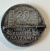 20 francs français 1938 en argent monté sur épingle