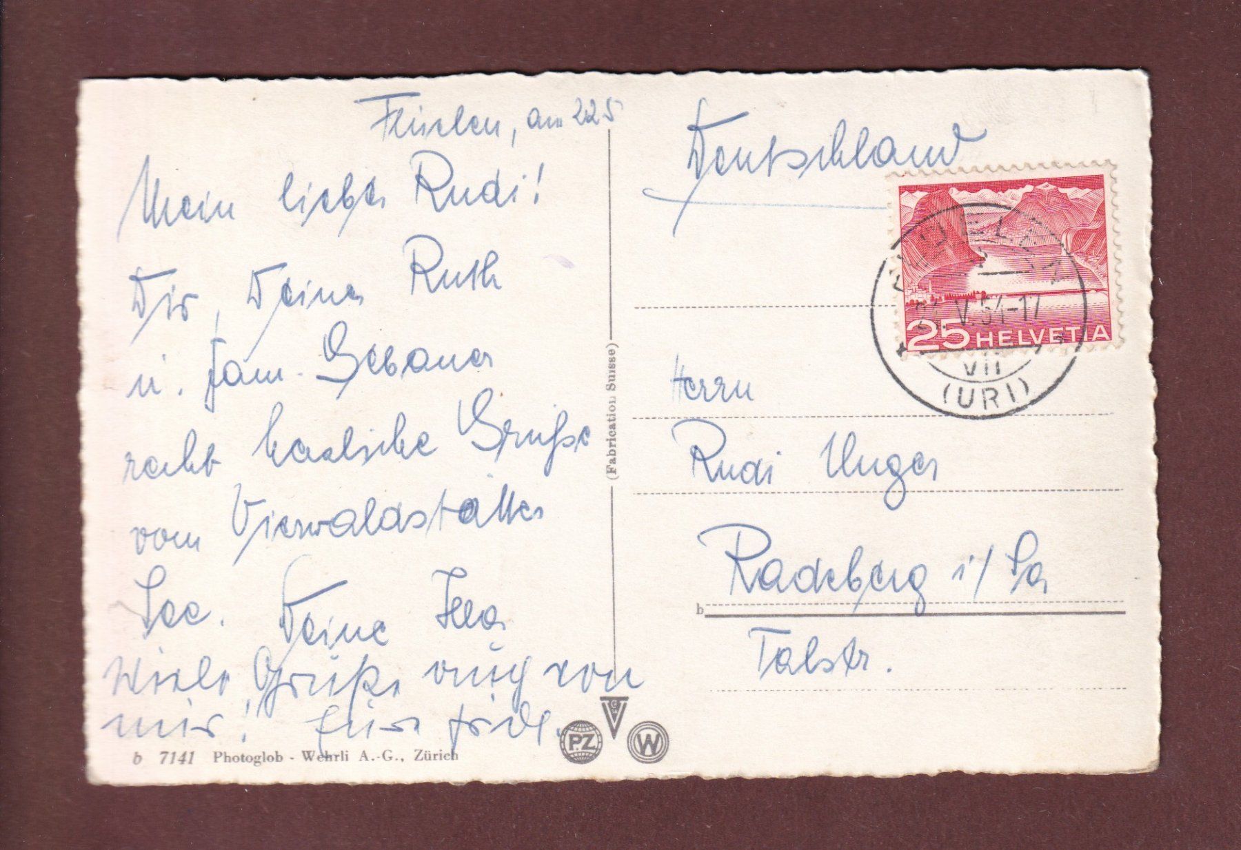 Ansichtskarten: FLÜELEN - Kirche - 1954 – Gebraucht aus Pully von nicecards-shop 1
