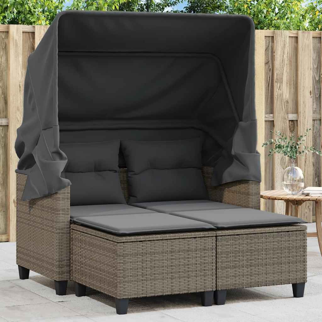 Sedie a sdraio: Gartensofa 2-Sitzer mit Dach und Hockern Grau Poly Rattan – Nuovo e nell'imballaggio originale da Zug venduto da Cheap-Shop