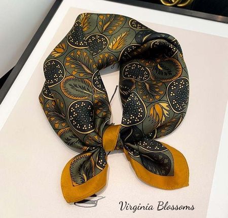 New 53cm Silk Scarf Deep Green Plantation Floral Print