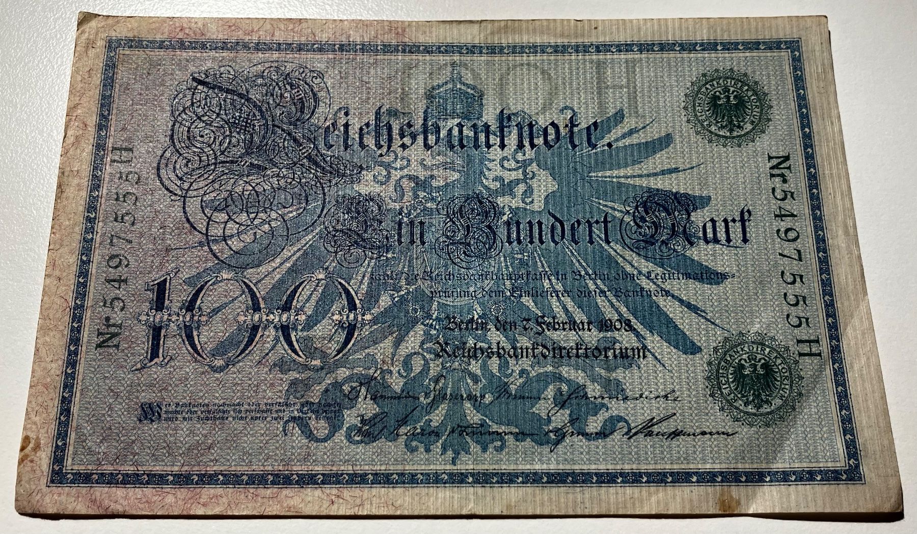 Billets de banque: Deutschland 100 Mark 1908 – D'occasion à Algetshausen par Carrhard