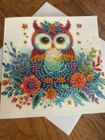 Karte-Grusskarte-Eule mit Blumen-Painting-Selfmade