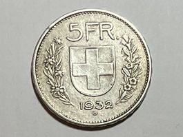 5 Franken 1932 Silbermuenze guter Zustand