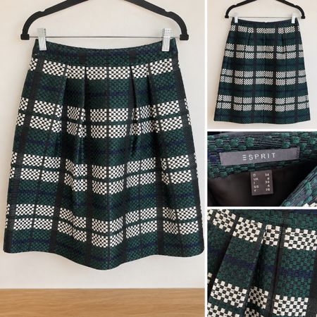 Esprit Plaid Skirt Green Black White Size 34 EU
