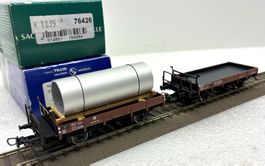 Tillig 76167/76426= 2x Niederbordwagen, 1x beladen mit Röhre