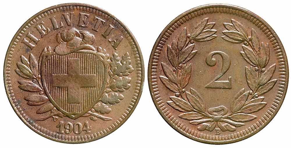 Tutti le monete: 2 Rappen 1904 (01) – Usato da Chiasso venduto da Novamarketing