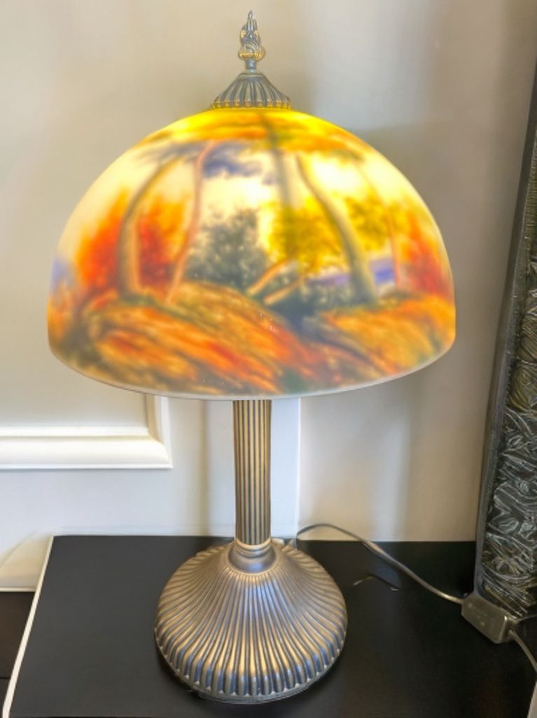 Lampade: Vintage Reverse Painted Glass Table Lamp – Usato da Villmergen venduto da JacRon