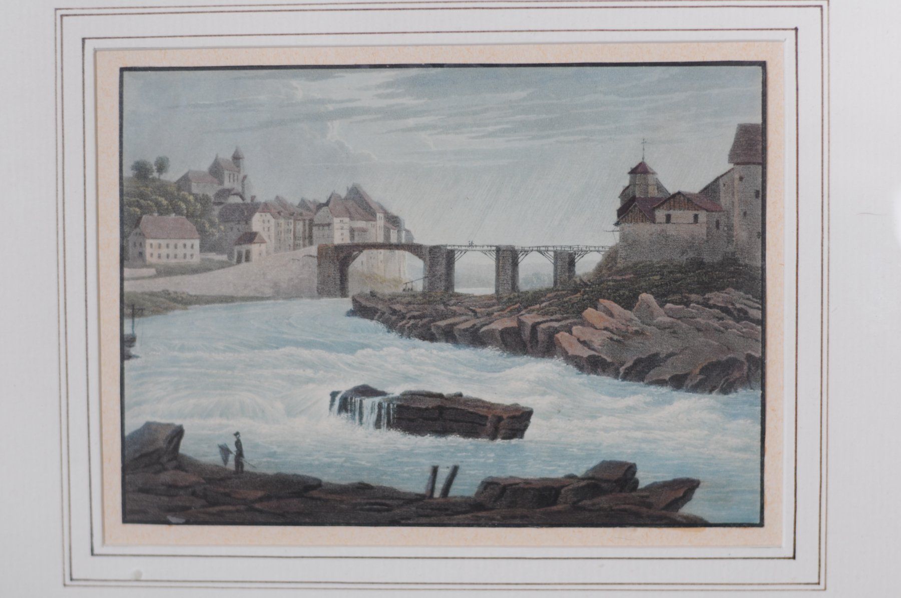 Incisioni: LAUFENBURG Kolorierte Aquatinta 1840 – Usato da Rheinfelden venduto da chiasma 1
