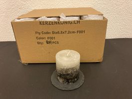 Kerzen 6,8 x 7,2 cm,  24 Stück, Grau marmoriert