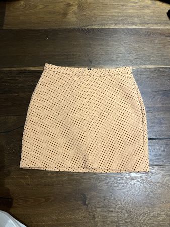 Polka Dot Mini Skirt in Beige and Black, Size Small