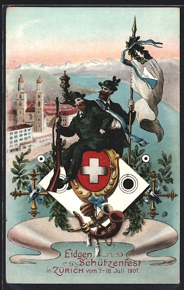 Cartoline postali: Zürich, Eidgen. Schützenfest 1907, Sch – Usato da Berlin venduto da bartko-reher