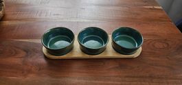 Schönes Oliven-Set, Schälchen auf Holztablett, neuwertig!