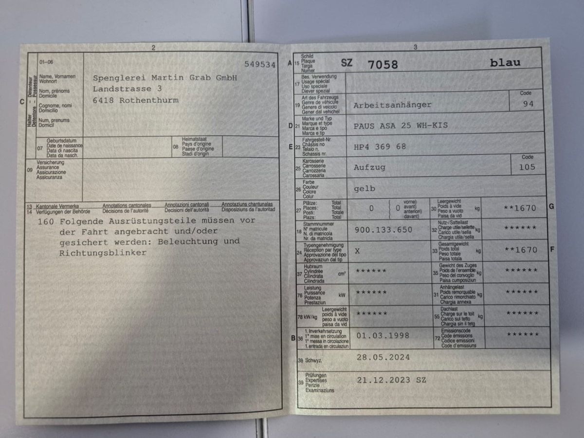 Remorques: Arbeitsanhänger Aufzugslift – D'occasion à Unteriberg par celine_dettling 5