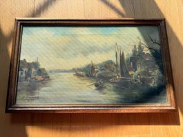 Ölgemälde 1930: Maritime Hafenszene Signiert „A. Hoenisch"