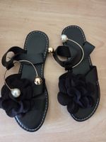 Schwarze Elegante Sandalen mit Stoffblume  Gr 39 Neu