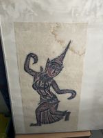 Dipinto antico su carta raffigurante ballerina asiatic