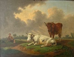Johann B. Dallinger (1782-1868) Ölgemälde Kühe u. Hirte 1848
